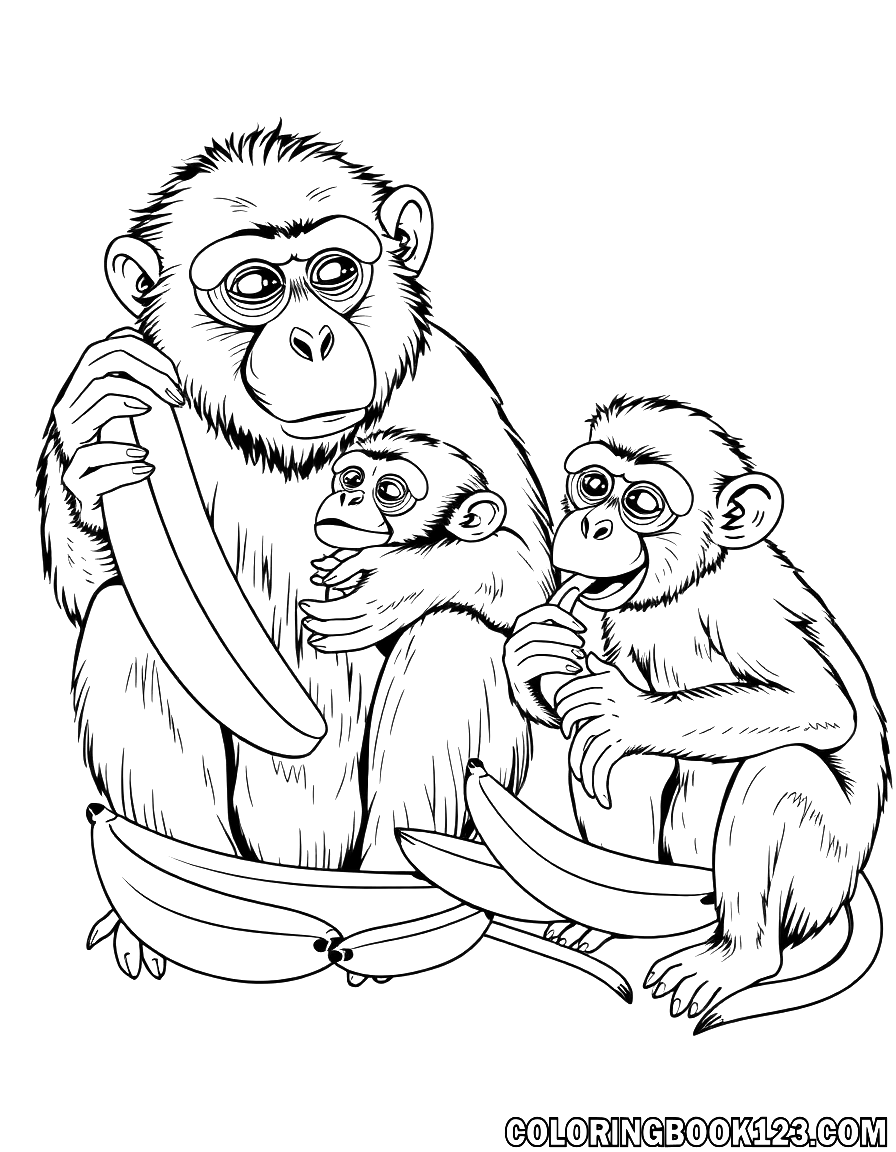 Fun Monkey Family Coloring Page